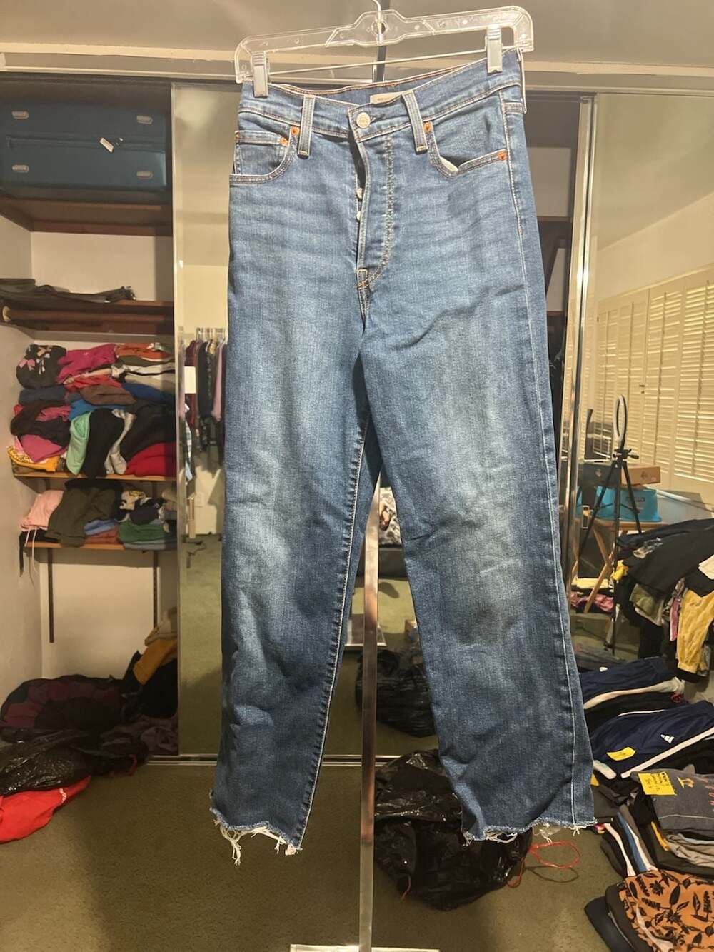 Levi's Ribcage Straight Jeans Size 26 Blue Denim High Rise Button Fly